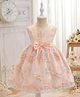 tior Net Woven Sleeveless Floral Embroidered Bow Applique Detailed Dress - Peach