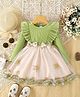 tior Woven Full Sleeves Floral Embroidered Bow Applique Detailed Dress - Pista Green