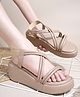 Shoetopia Criss Cross Designed Straps Closure Solid Wedges - Beige