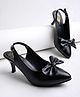 Shoetopia Bow Applique Detailed Buckle Closure Pump Sandals - Black