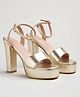 Shoetopia Ankle Strap Closure Solid Platform Block Heel - Golden