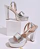 Shoetopia Ankle Strap Closure Solid Platform Block Heel - Silver