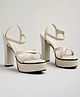 Shoetopia High Block Heel Ankle Strap Sandals - Cream
