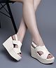 Shoetopia Ankle Strap Textured Platform Wedge Sandals - White