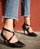 Shoetopia Metallic With Buckle Closure Stilettos Heel Sandals - Black