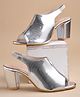 Shoetopia Metallic Slip On Blocked Heeled Sandals - Silver