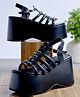 Shoetopia Solid Closure Buckle Gladiator Platforms - Black