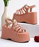 Shoetopia Solid Closure Buckle Gladiator Platforms - Peach