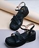 Shoetopia Solid Platform Heeled Sandals - Black
