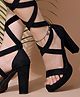 Shoetopia Suede Detailed Tie Up Heels Sandals - Black