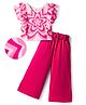 OLLINGTON ST.  100% Cotton Half Sleeves Floral Printed Top & Knit Culotte Set - Pink