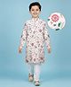 EARTHY TOUCH Woven Full Sleeves Kurta Pajama Set with Floral Glitter Print - Off White