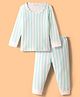 Kanvin Cotton Knit Full Sleeves Striped Thermal Wear Set - White & Light Blue
