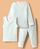 Kanvin Cotton Knit Full Sleeves Striped Thermal Wear Set with Vest - White & Light  Blue