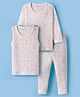 Kanvin Cotton Knit Full Sleeves Co-ord Thermal Set With Butterfly Print & Vest - White