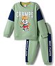 Babyhug Terry Knit Full Sleeves Cut & Sew Text & Animal Print Sweatshirt & Joggers Set - Green