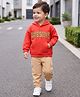 Babyhug Terry Knit Full Sleeves Awesome Text Printed Hooded Sweatshirt & Trouser Set - Rust Orange