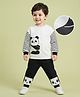 Mark & Mia Full Sleeves Winter Wear T-Shirt & Joggers Set With Stripes & Panda Print - White & Black