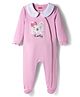 Babyhug Cotton Knit Full Sleeve Footed Sleepsuit with Teddy Patch - Pink