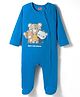Babyhug 100% Cotton Knit Full Sleeves Footed Sleepsuit With Teddy Bear Print - Blue