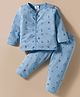 First Smile Sinker Knit Full Sleeves Co-ords Night Suit With Animal Print - Blue
