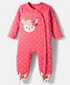 Babyhug Cotton Knit Full Sleeves Sleepsuit With Polka Dot Print & Bear Patch - Red