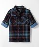Ruff Corduroy Woven Full Sleeves Tartan Checks Shirt Style Cargo Shacket with Front Pockets & Text Embroidery - Navy Blue