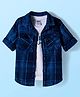 Ruff 100% Cotton Woven Full Sleeves Tartan Checks Shirt with Front Pockets & Inner T-Shirt - Navy Blue