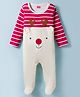 Babyhug Cotton Knit Full Sleeves Footed Sleepsuit Reindeer Embroidery - Red & White