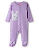 Babyhug Cotton Knit Full Sleeves Footed Sleepsuit With Animal Embroidery & Ear Applique - Lavender