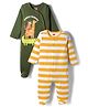 Babyhug Cotton Knit Full Sleeves Footed Sleepsuits With Stripes & Animal Print Pack Of 2 - Yellow & Green