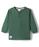 Ollypop Sinker Knit Full Sleeves Henley Neck Solid T-Shirt - Olive Green