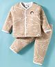 Ollypop Fleece Knit Full Sleeves Night Suit With Bear Print - Tan