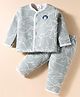 Ollypop Fleece Knit Full Sleeves Front Open Co-Ord Winter Nightsuit With Animal Patch & Abstract Print - Grey