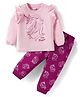Doodle Poodle 100% Cotton Knit Full Sleeves T-Shirt & Lounge Pant Set With Unicorn Print - Baby Pink