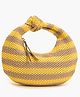 Boho girl Striped Raffia Handwoven Tote Shoulder Handbag with Knot Handle  Yellow & Beige