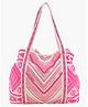 Boho girl Pink Beaded Work Tote Shoulder Bag with Cotton Self-Design and 3 Compartments