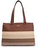 Boho girl Tote Bag for Women  Woven Neutral Stripe with Brown Faux Leather Trim, Large Everyday Shoulder Bag for Office, Casual Outings & Modern Boho Style