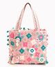 Boho girl Whimsical Pink Floral Embroidered Mini Tote Bag Pure Cotton, Pom Pom Lace, Adjustable Strap, Available in S/M/L Sizes