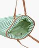 Boho girl Linea Pista Green Everyday Tote Bag Striped Cotton Design, PU Handles, Spacious Main Compartment with Inner Organizer Pockets
