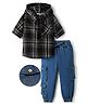 OLLINGTON ST. Cotton Woven Fleece Checks Full Sleeves Hoodie Shirt & Denim Pant Set - Multicolor & Blue
