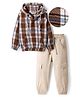 OLLINGTON ST. Cotton Woven Fleece Full Sleeves Hooded Shirt With Checks & Twill Joggers Set - Beige & Brown
