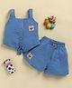KIDZELLO Cotton Knit Sleeveless  Smile Text Patch Detailed Top & Short Set - Sky Blue