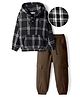 OLLINGTON ST. Cotton Woven Fleece Full Sleeves Hooded Shirt With Checks & Twill Joggers Set - Black & Brown