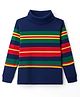 Babyhug Cotton Elastane Knit Full Sleeves Turtle Neck Winter T-Shirt with Stripes - Navy Blue