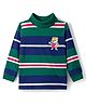 Babyhug Cotton Elastane Knit Full Sleeves Striped Turtle Neck Winter T-Shirt With Tiger Print - Green & Blue