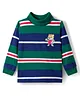 Babyhug Cotton Elastane Knit Full Sleeves Striped Turtle Neck Winter T-Shirt With Tiger Print - Green & Blue