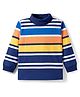 Babyhug Cotton Knit Full Sleeves Turtle Neck Winter T-Shirt with Stripes - Navy Blue Yellow & Orange