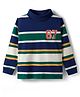 Babyhug Cotton Elastane Knit Full Sleeves Striped Turtle Neck Winter T-Shirt With Number Print - Navy Blue Green & White