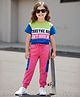 OLLINGTON ST. 100% Cotton Knit Half Sleeves Top & Joggers Set with Text Print - Multicolor & Pink